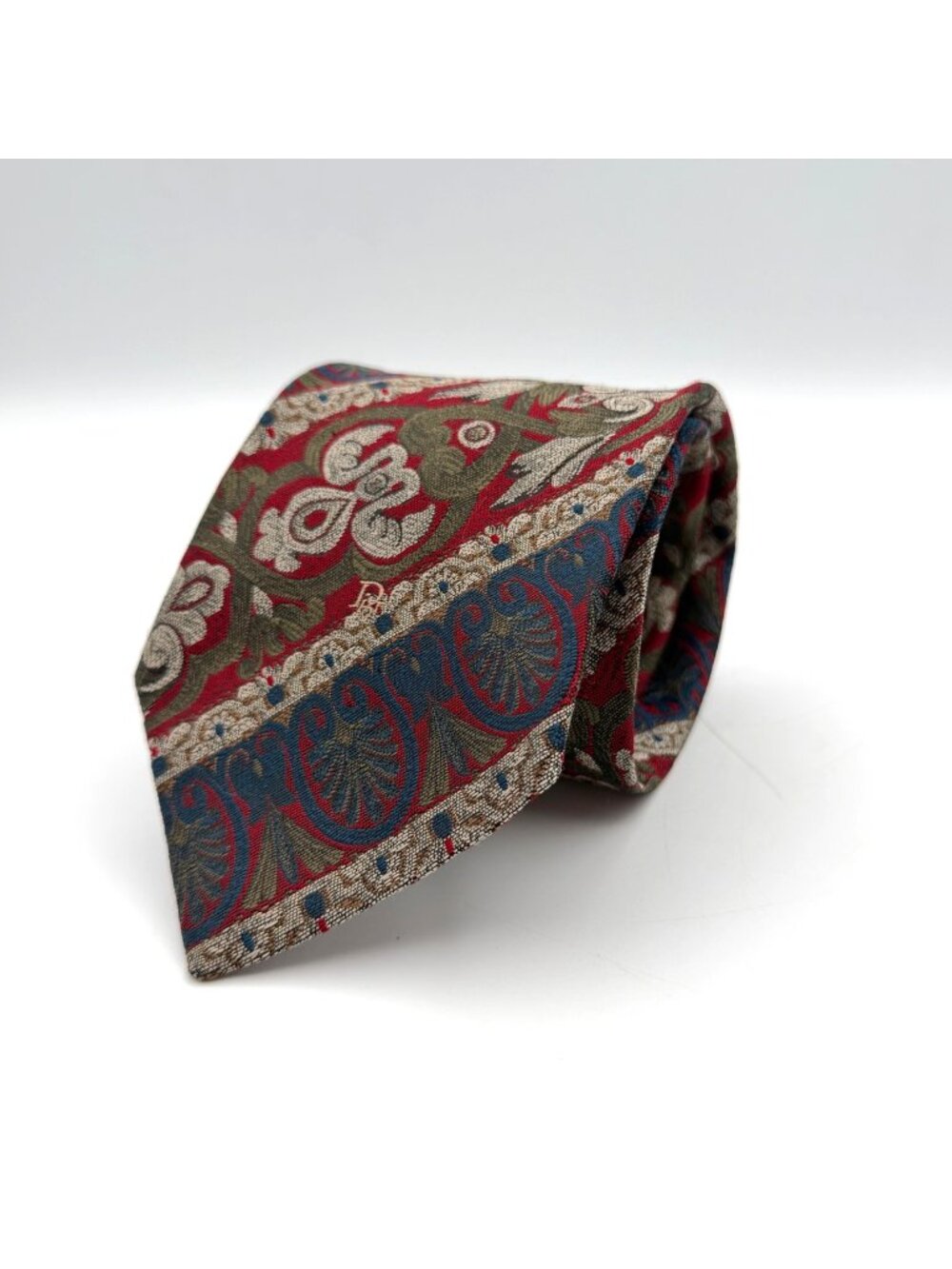 Vintage Christian Dior Burgundy/Blue/Silver Ornate Pattern Tie 55" x 3.5"